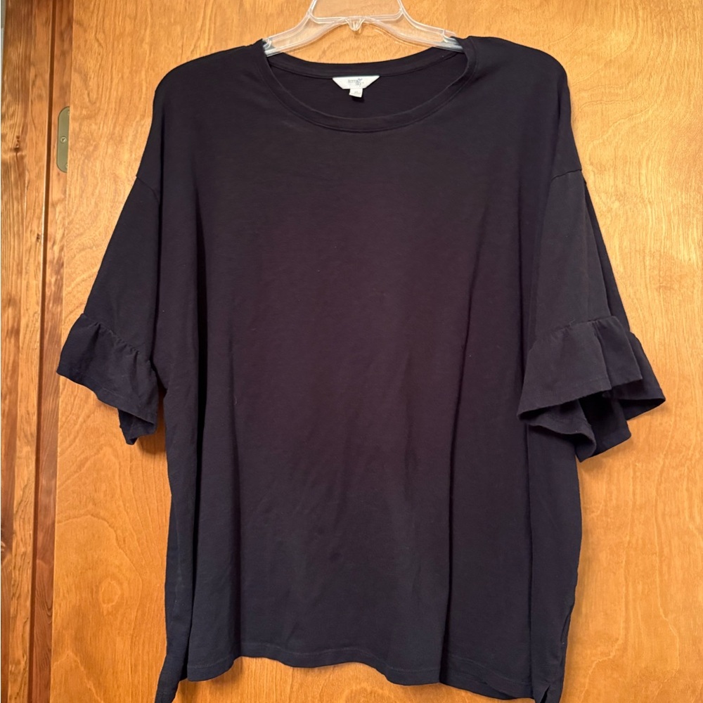 Terra & Sky Black Short Sleeve Top with Ruffle Detail